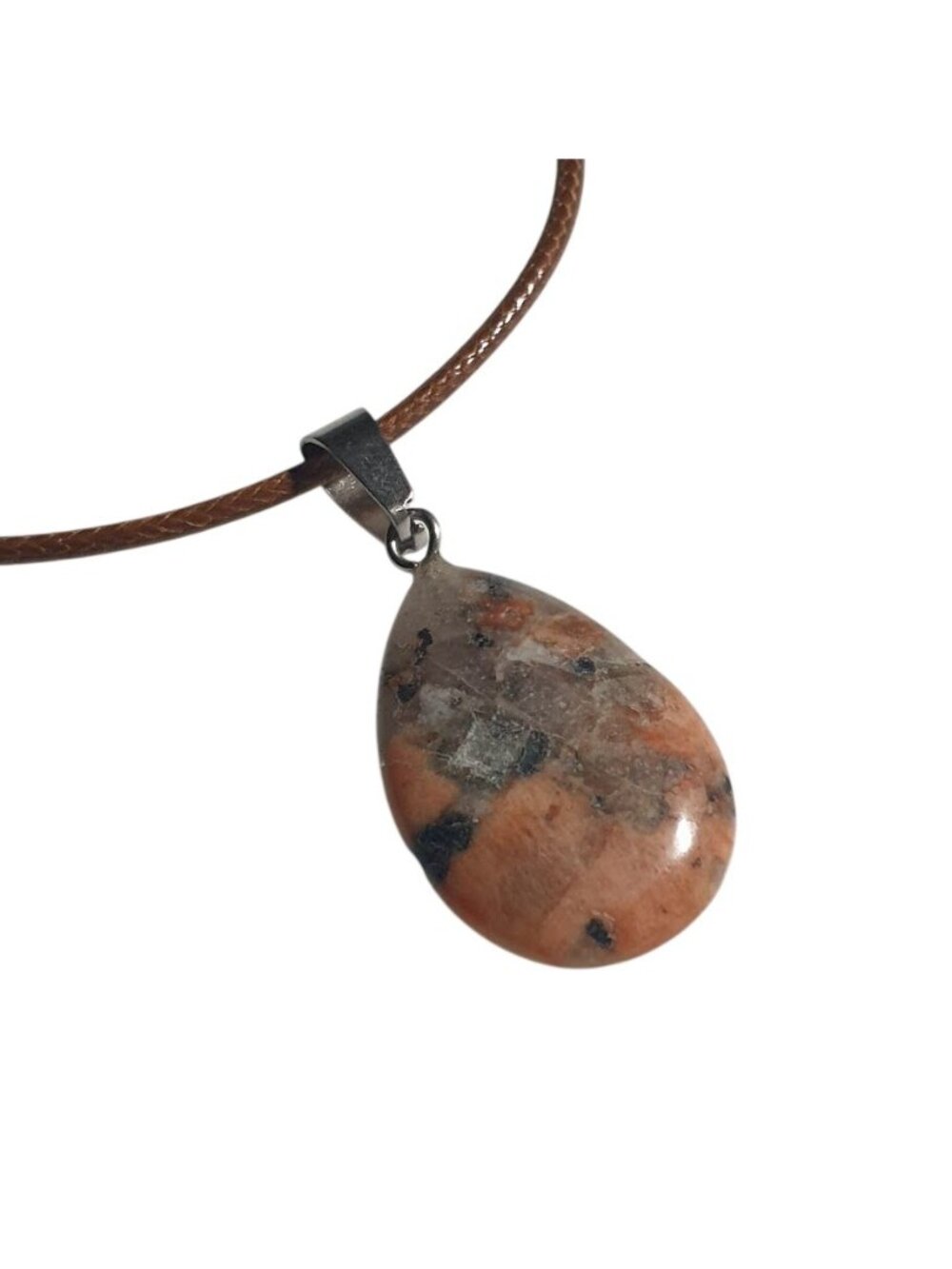 Tear Drop Jasper Pendant Necklace Adjustable Brown Cord Modern Minimalist Jewelr